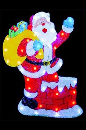 Световое панно на подставке САНТА КЛАУС НА КРЫШЕ, с разноцветными LED лампами, 60x78 см, уличное, SNOWHOUSE