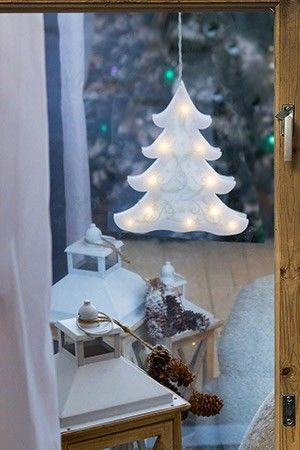 Светильник декоративный ЕЛОЧКА с подсветкой 10 теплыми белыми LED - светодиодиодами, батарейки, таймер, на присоске, 21х22,5 см, SNOWHOUSE