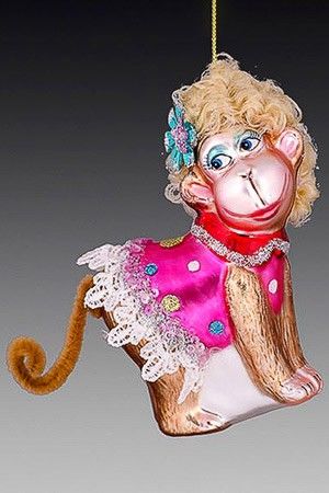 Елочная игрушка обезьяна цирковая в красной юбке 13,4 см стекло купить в Москве