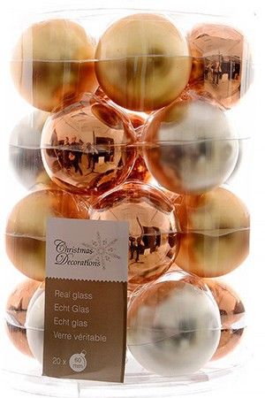 Набор стеклянных шаров Коллекция МИНДАЛЬНЫЙ ИНЕЙ, глянцевые и матовые, 60 мм, 20 шт., Kaemingk (Decoris)