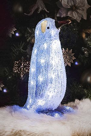 Светящаяся фигурка КОРОЛЕВСКИЙ ПИНГВИН, цветной акрил, 24 холодных белых LED-огня, 33 см, уличный, Kaemingk (Lumineo)