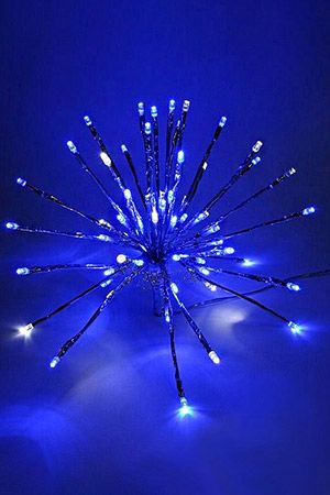 Светящаяся композиция ЁЖ МЕРЦАЮЩИЙ, 32 луча, 48 синих, 16 холодных белых мерцающих  LED ламп, 30 см, уличная, BEAUTY LED