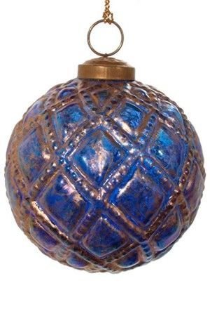 Ёлочный шар СУАРЭ ДОРЭ, стекло, голубой с золотым, 10 см, SHISHI