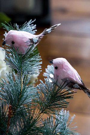 Набор декоративных птичек НЕЖНЫЕ ПТАШКИ на клипсе, перо, 10 см, 2 шт., разные модели, Kaemingk