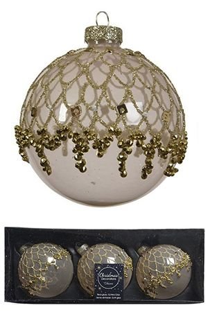 Набор ёлочных шаров ИЗИДОРА, стекло, 8 см, упаковка 3 шт., разные модели, Kaemingk (Decoris)