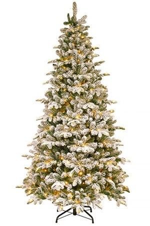 Искусственная ель ЭВЕРЕСТ (литая хвоя РЕ+PVС, напыление искусственного снега - флок), 450 теплых белых LED ламп, 228 см, National Tree Company