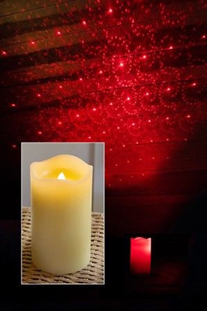 Восковая свеча-проектор ЛАЗЕРНЫЕ ЧУДЕСА, кремовая, 2 красных LED-огня, 4 варианта узоров проекции, 15 см, таймер, батарейки, Kaemingk (Lumineo)
