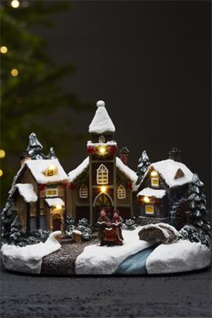 Светящаяся миниатюра ДВОРИК У ЦЕРКВУШКИ (цветная) с тёплыми белыми LED-огнями, полистоун, таймер, батарейки, 18х24 см, STAR trading