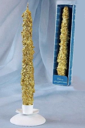 Дизайнерская свеча античная СНЕЖНАЯ, золотая, 4х25 см, Омский Свечной