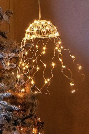 Подвесное светодиодное украшение ЗВЁЗДНАЯ МЕДУЗА на шёлковой ленте, мерцающая, 80 тёплых белых микро LED-огней, 17х38 см, уличная, Kaemingk