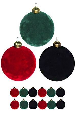 Набор стеклянных шаров ВЕЛЮТТО, красные, зелёные и чёрные, 8 см (упаковка 12 шт.), Koopman International