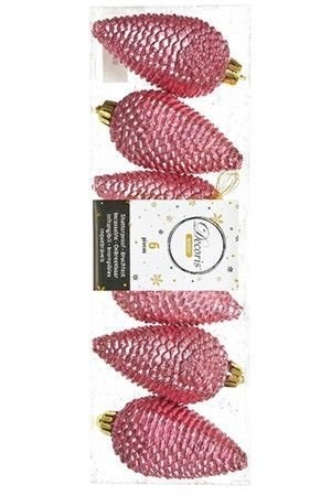 Набор ШИШКИ ЕЛОВЫЕ, розовый бархат, 8 см (упаковка 6 шт.), Kaemingk