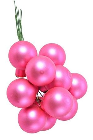 ГРОЗДЬ стеклянных матовых шариков на проволоке, 12 шаров по 25 мм, цвет: сияющий розовый, Kaemingk (Decoris)