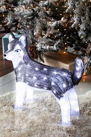 Светящаяся фигура Собака ХАСКИ, акрил, 80 холодных белых LED-огней, 49x28x49 см, уличная, Kaemingk (Lumineo)