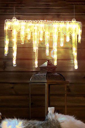 Подвесная панель ВОЛШЕБСТВО СОСУЛЕК, акрил, 58 тёплых белых LED-огней, 58x37 см, уличная, Kaemingk (Lumineo)