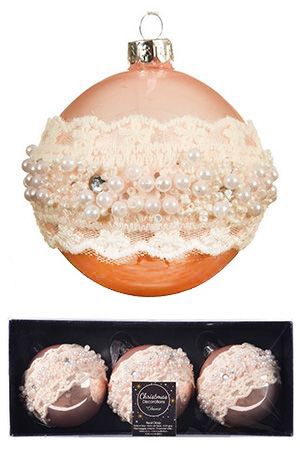 Набор стеклянных шаров ЖЕМЧУЖНОЕ КРУЖЕВО, 8 см (3 шт.), разные модели, Kaemingk (Decoris)