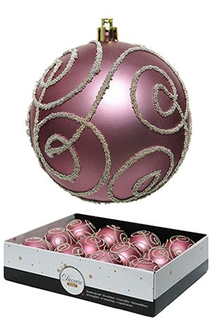 Набор пластиковых шаров СВИРЛ, розовый бархат, 80 мм, упаковка 12 шт., Kaemingk (Decoris)