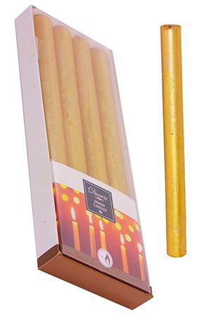 Свечи столовые МЕТАЛЛИК, золотые, 25 см (упаковка 4 шт.), Kaemingk