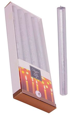 Свечи столовые МЕТАЛЛИК, серебряные, 25 см (упаковка 4 шт.), Kaemingk