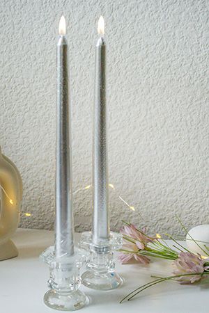 Свечи столовые РОМАНТИКА, серебряные, 2.15х25 см (упаковка 2 шт.), Koopman International