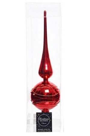 Ёлочная верхушка МЕРЦАЮЩИЙ ОРНАМЕНТ, красная,  стекло, 31 см, Kaemingk (Decoris)