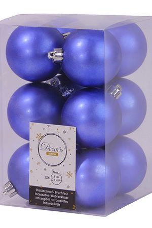 Набор однотонных пластиковых шаров матовых, цвет: королевский синий, 60 мм, упаковка 12 шт., Kaemingk