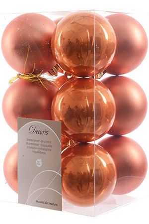 Набор однотонных пластиковых шаров глянцевых и матовых, цвет: оранжевый, 60 мм, упаковка 12 шт., Kaemingk