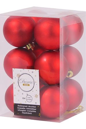 Набор однотонных пластиковых шаров матовых, цвет: красный, 60 мм, упаковка 12 шт., Kaemingk