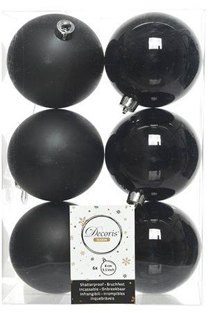 Набор однотонных пластиковых шаров глянцевых и матовых, цвет: черный, 80 мм, упаковка 6 шт., Kaemingk