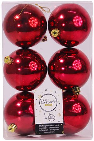 Набор однотонных пластиковых шаров глянцевых, цвет: бордовый, 80 мм, упаковка 6 шт., Kaemingk