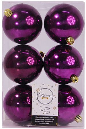 Набор однотонных пластиковых шаров глянцевых, цвет: фиолетовый, 80 мм, упаковка 6 шт., Kaemingk