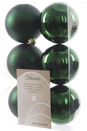 Набор однотонных пластиковых шаров глянцевых и матовых, цвет: зеленый, 80 мм, упаковка 6 шт., Kaemingk