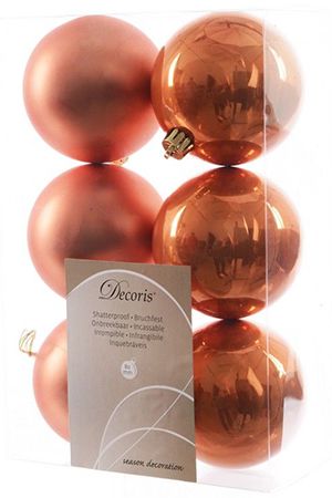 Набор однотонных пластиковых шаров глянцевых и матовых, цвет: оранжевый, 80 мм, упаковка 6 шт., Kaemingk