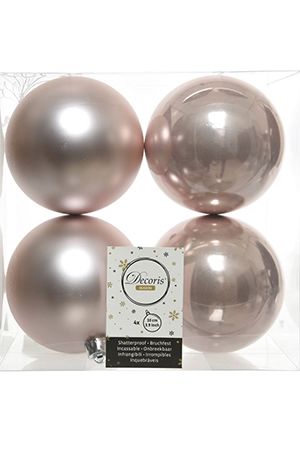 Набор однотонных пластиковых шаров глянцевых и матовых, цвет: нежно-розовый, 100 мм, упаковка 4 шт., Kaemingk