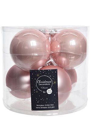 Набор стеклянных шаров матовых и глянцевых, цвет: нежно-розовый, 80 мм, упаковка 6 шт., Kaemingk (Decoris)