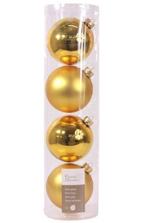 Набор стеклянных шаров матовых и глянцевых, цвет: насыщенно-золотой, 100 мм, 4 шт., Kaemingk