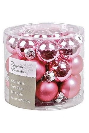 Стеклянные шары ДЕЛЮКС матовые и глянцевые, цвет: розовый, 25 мм, упаковка 24 шт., Kaemingk (Decoris)
