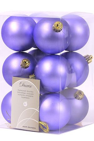 Набор однотонных пластиковых шаров матовых, цвет: сиреневый, 60 мм, упаковка 12 шт., Kaemingk