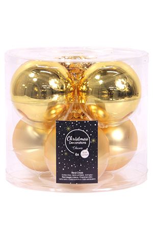 Набор стеклянных шаров матовых и глянцевых, цвет: золотой, 80 мм, упаковка 6 шт., Kaemingk