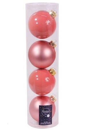 Набор стеклянных шаров матовых и глянцевых, цвет: розовая карамель, 100 мм, 4 шт., Kaemingk