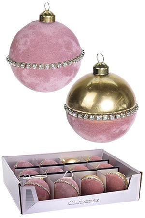 Набор стеклянных ёлочных шаров АРАБЕЛЬ, нежно-розовый, 8 см, упаковка 12 шт., Koopman International