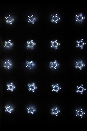 Светодиодный узорный занавес, 20 холодных белых звезд, 2х2+1.5 м, коннектор, прозрачный провод, уличная, Rich LED