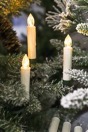 Светодиодные свечи для ёлки ЖИВЫЕ ОГОНЬКИ, тёплые белые LED лампы, на клипсах, эффект 'живого' пламени, 9 см (10 шт.), ПДУ, батарейки, SNOWHOUSE