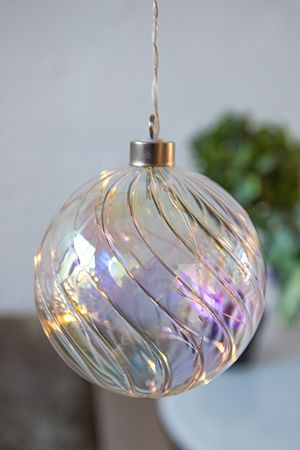 Светящийся ёлочный шар РАДУЖНЫЙ ЛЁД, стекло, 4 тёплых белых микро LED-огня, 8 см, батарейки, Peha Magic