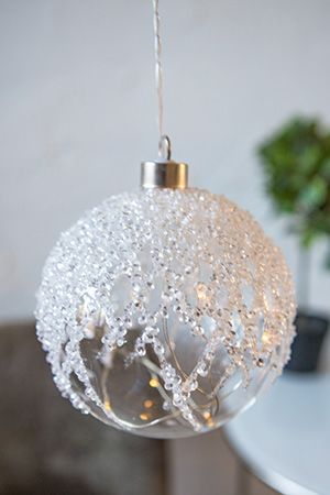 Светящийся ёлочный шар ЮВЕЛИРНАЯ РОСА, стекло, 10 тёплых белых микро LED-огней, 12 см, батарейки, Peha Magic