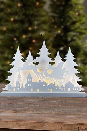 Новогодний светильник САНТА НАД ГОРОДКОМ, дерево, белый, 40 тёплых белых mini LED-огней, 60х41 см, батарейки, Peha Magic