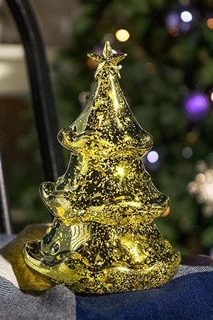 Светящаяся новогодняя фигурка ёлка ТОФФИ, золотая, 10 микро LED-огней, пластик, 26 см, батарейки, Peha Magic