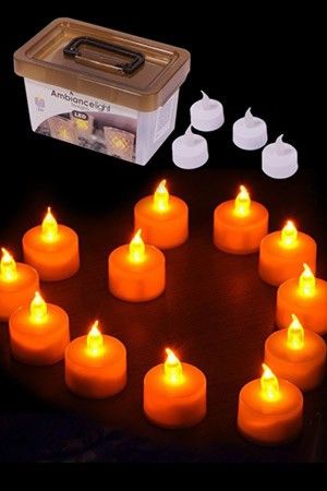Свечи чайные, КЛАССИЧЕСКИЕ, с LED-огнями, 3.8х4.8 см, белые, набор 24 шт., в контейнере, Koopman International