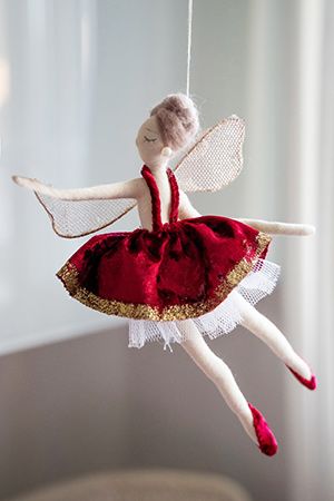 Кукла на ёлку ФЕЯ БАРХАТНОГО ТАНЦА (Enl’air), текстиль, красная, 24 см, Due Esse Christmas