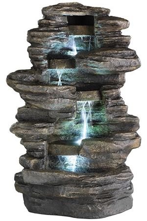 Садовый угловой декоративный фонтан-каскад РОКНЕРО, холодная белая  LED-подсветка, 98 см, Kaemingk (Lumineo)